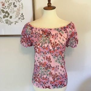 MODCLOTH Off the Shoulder Pink Floral Top